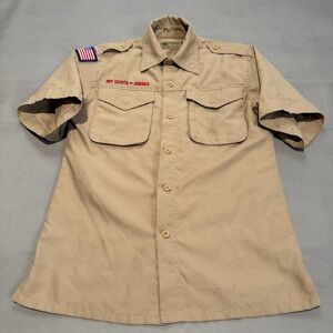 Boy Scouts of America Youth Kid MED Khaki Short Sleeve Uniform Shirt Tan BSA6192